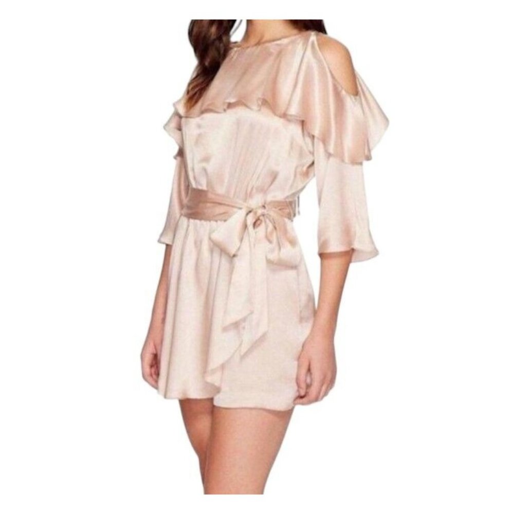 NWT Rachel Zoe Catrin Satin Romper Size 4 / Small Silk Pink Ruffle Dress